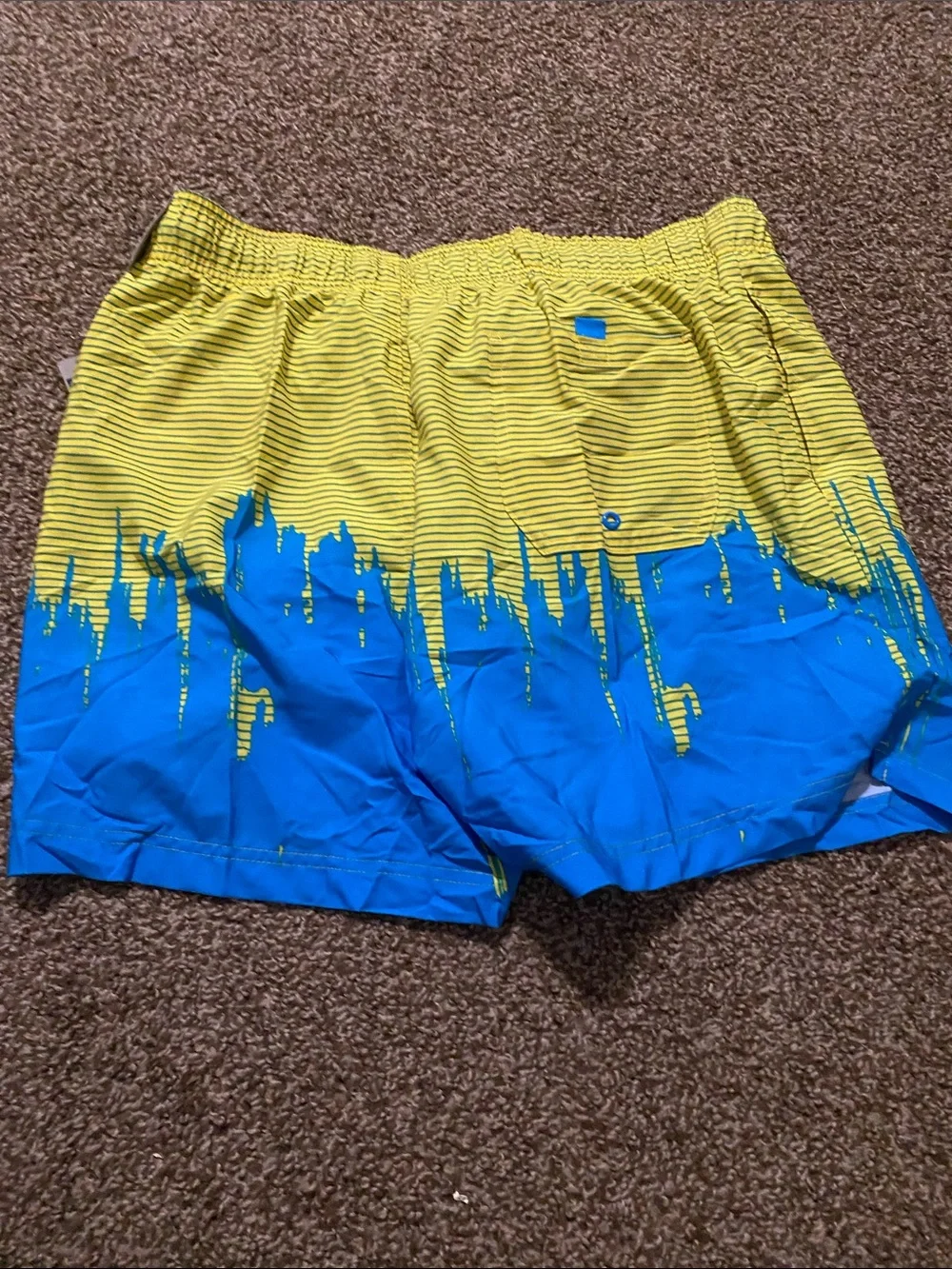 Neon Yellow & Blue Graphic Swim Trunks with Drawstring